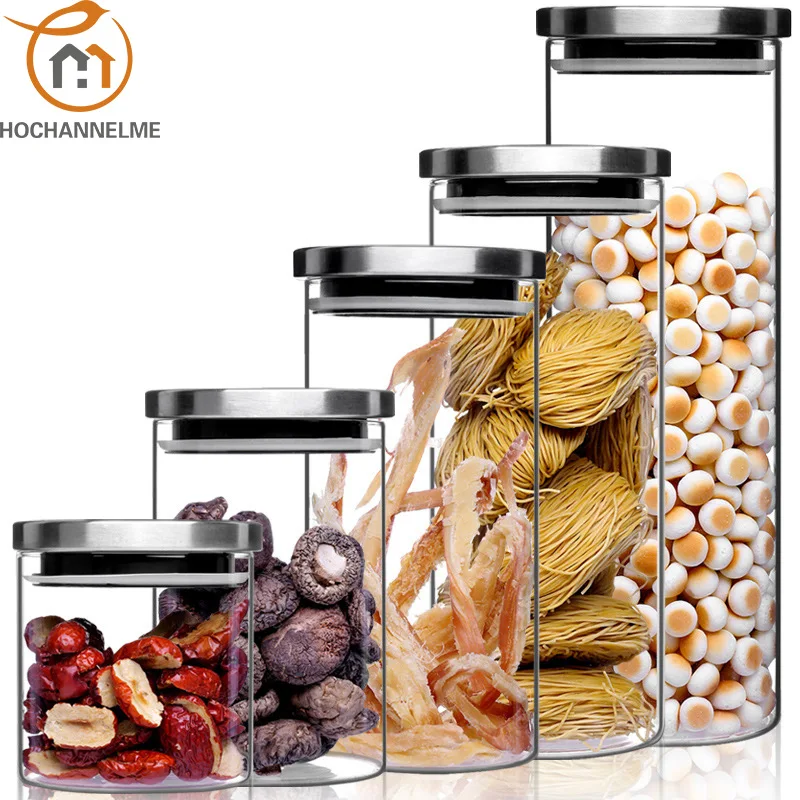 Behälter für Getreide Glas Gläser mit Edelstahl Abdeckung Glas Spice Gläser Lagerung Tank