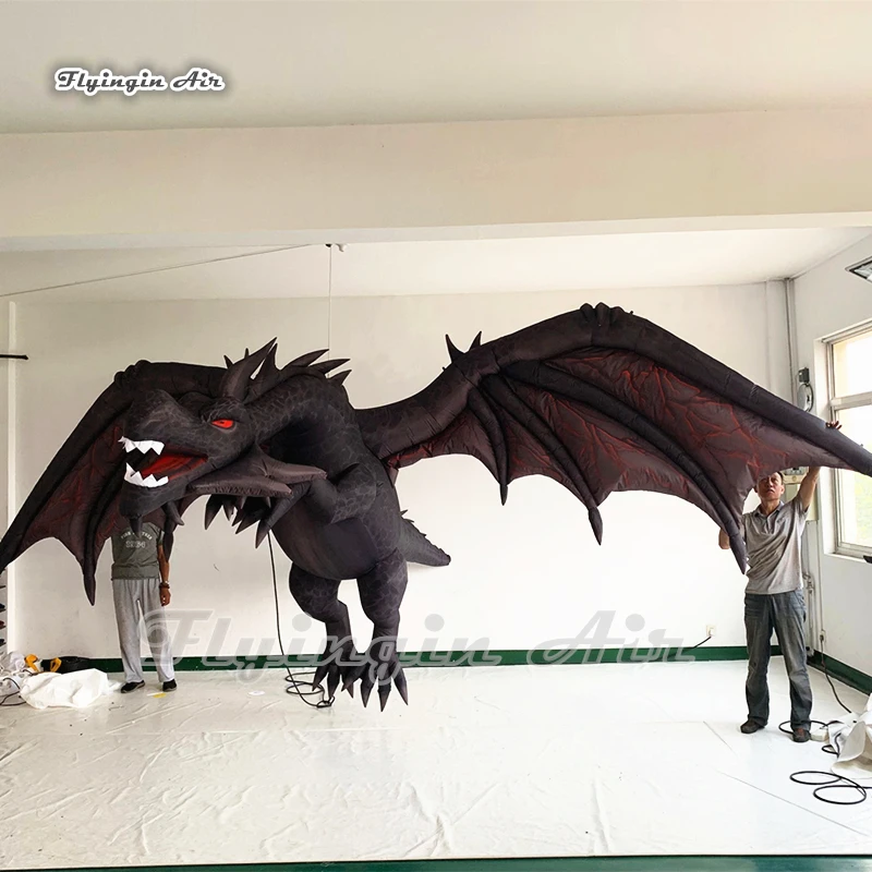 Hängen Aufblasbare Bösen Flying Dragon 4m Beleuchtung Schwarz Air Blow Up Alten Drachen Für Nacht