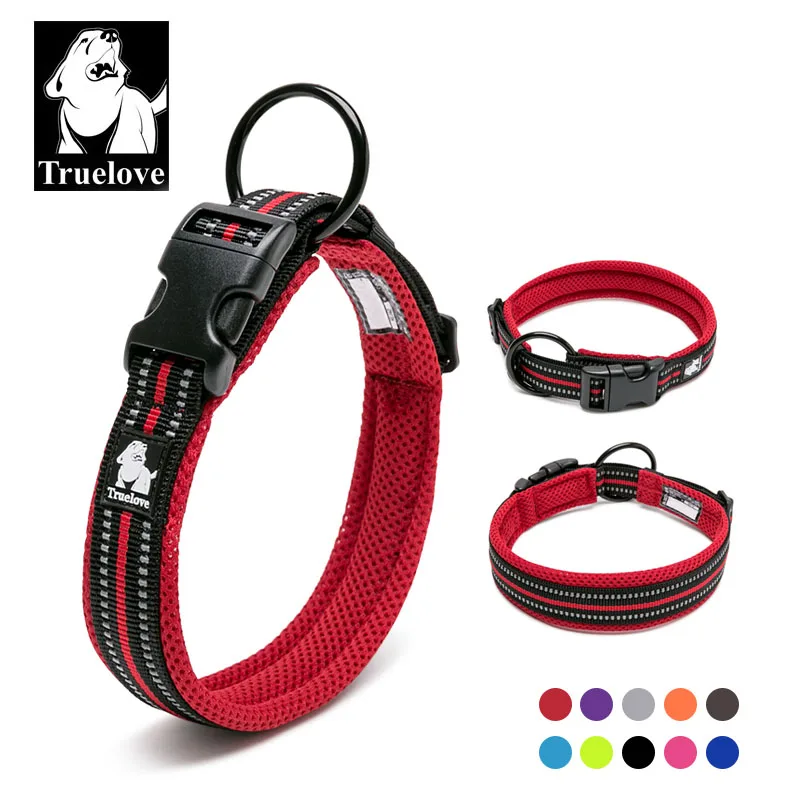 Truelove Nylon-Hundehalsband, gepolstert, breite Hundehalsbänder für große und kleine Hunde, weiches reflektierendes Halsband, H