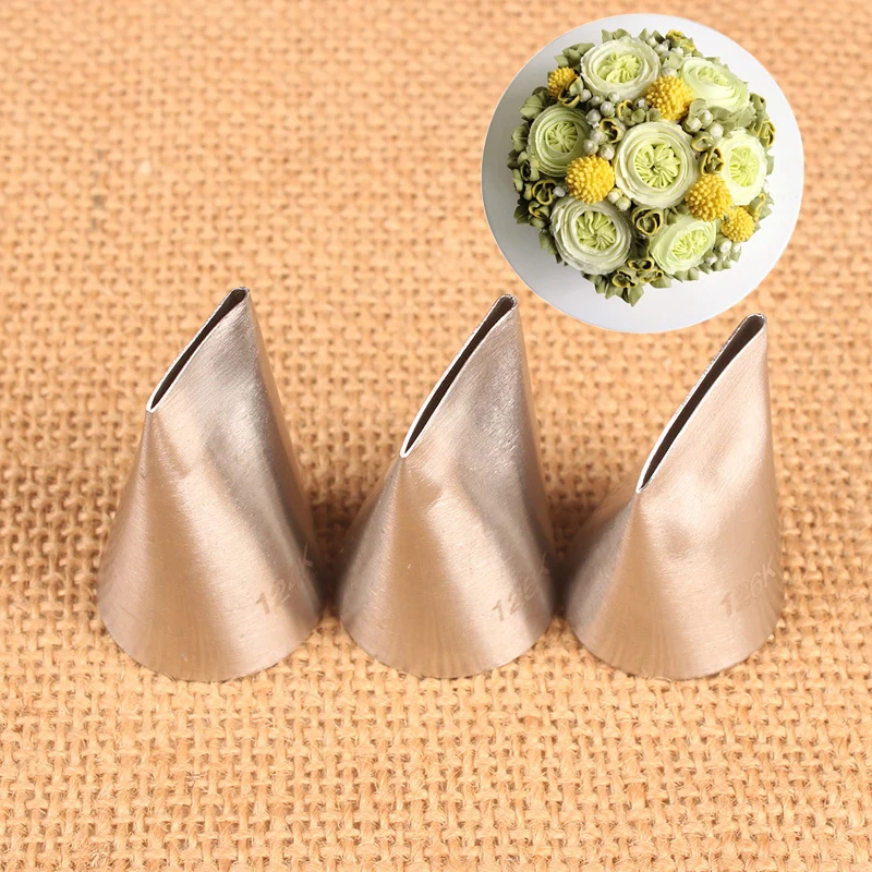 3 Stück Küchenzubehör Gebäckdüsen Rose Icing Piping Tips # 124K # 125 # 126K Edelstahldüsen-Sets für