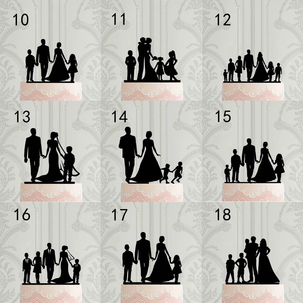 Benutzerdefinierte Familie Kuchen Topper, Personalisierte Silhouette Hochzeit Kuchen Topper, Braut Bräutigam mit kinder, mr &amp