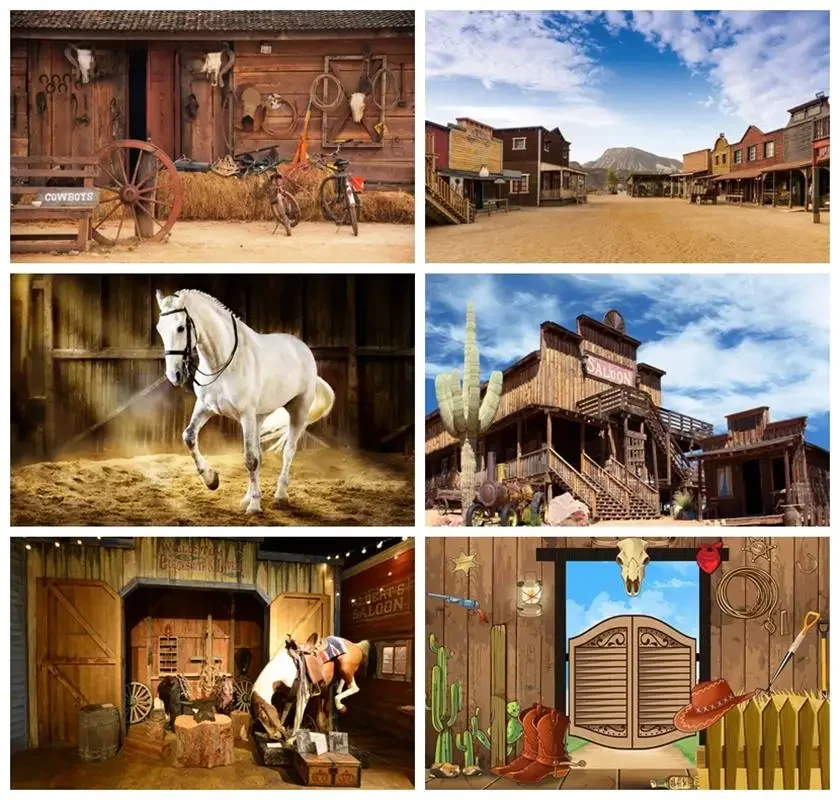 Laeacco Wild West Kulissen Farm Western Cowboy Holz Scheune Saloon Baby Geburtstag Fotografie