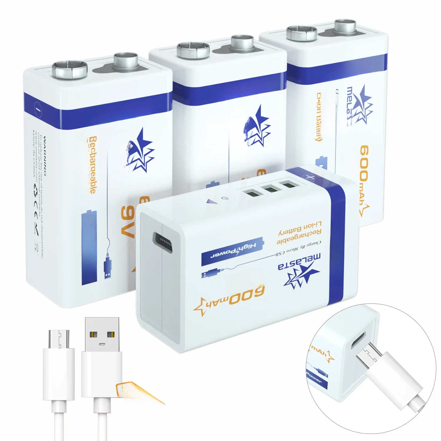 9V 600mAh 6F22 USB Aufladbare Li-Ion Batterie PP3 MN1604 Für Rauch Alarm Drahtlose Mikrofon RC
