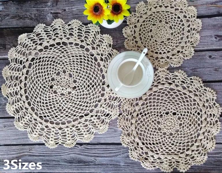 3 Größen Vintage Häkelspitze Blumen Untersetzer Tassenmatte Esszimmer Couchtisch Tischset Weihnachten Hochzeit Servietten Stoffd