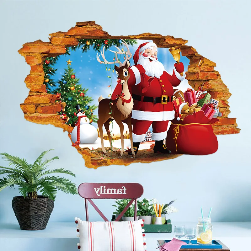Neue Jahr Abnehmbare Gebrochen Wand Aufkleber PVC Santa Claus Gibt Geschenke Aufkleber Aufkleber