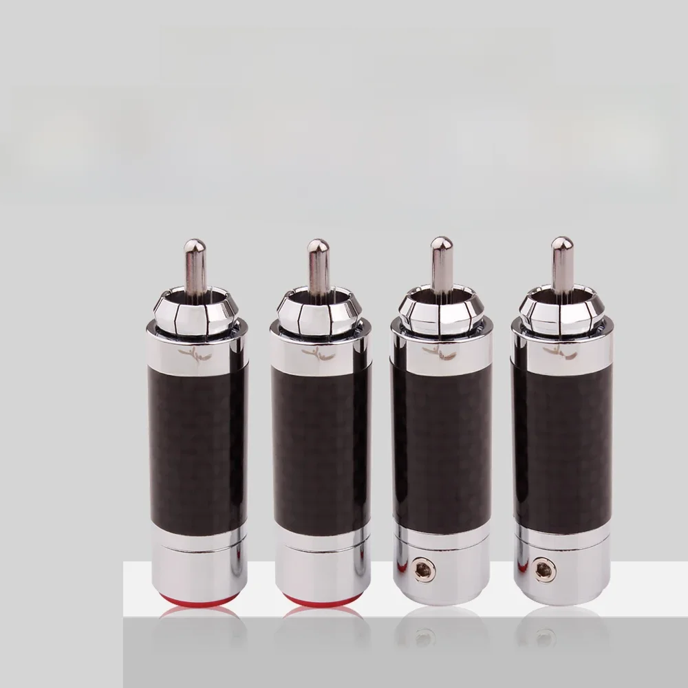 RCA Stecker Stecker HiFi Lautsprecher Jack Carbon Faser Tellur Kupfer Rhodiniert Für HiFi Audio