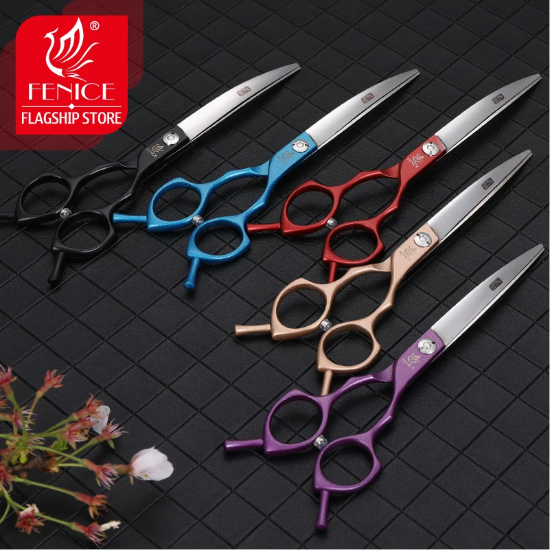 Fenice 6.5/7,0 zoll Bunte Professionelle Haustiere Salon Schere Gebogene Hunde Haar Schneiden Scher