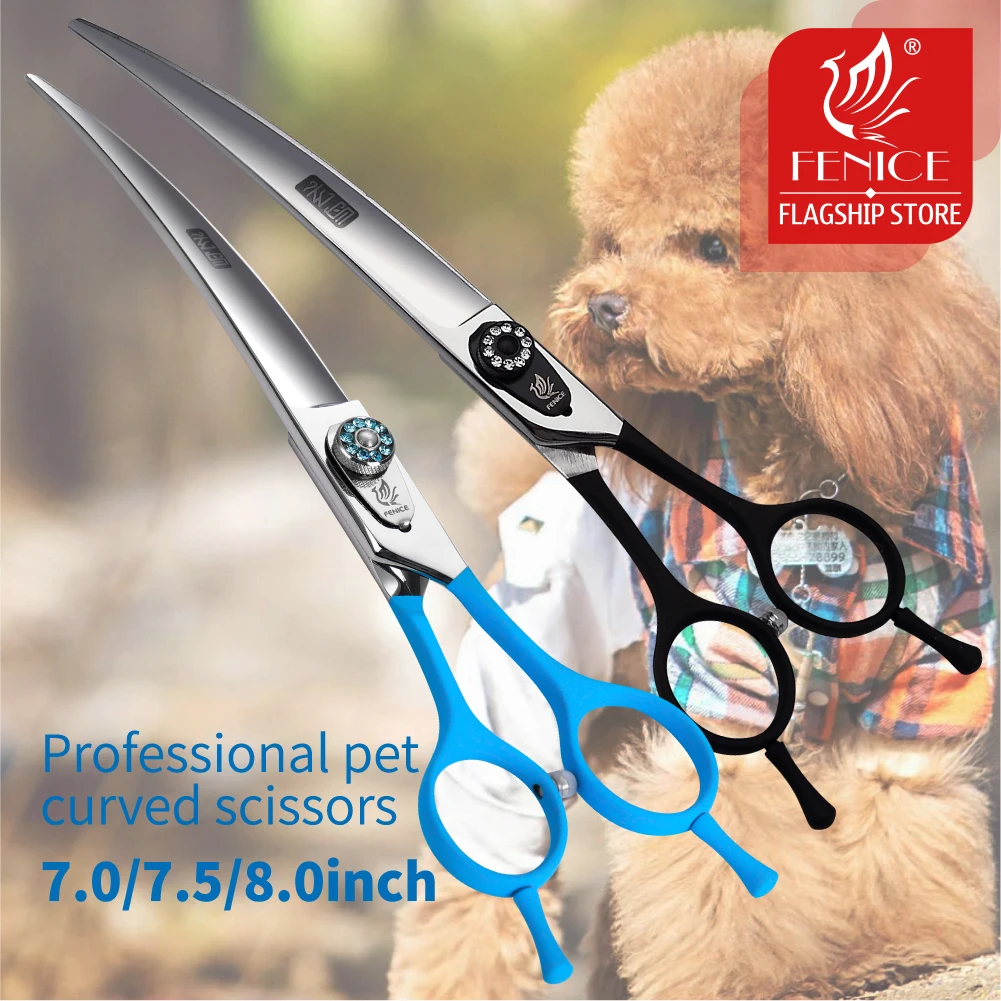 Fenice-Professionelle Fellschere für Haustiere, Japan 440C gebogener Haarschneider für Welpen und