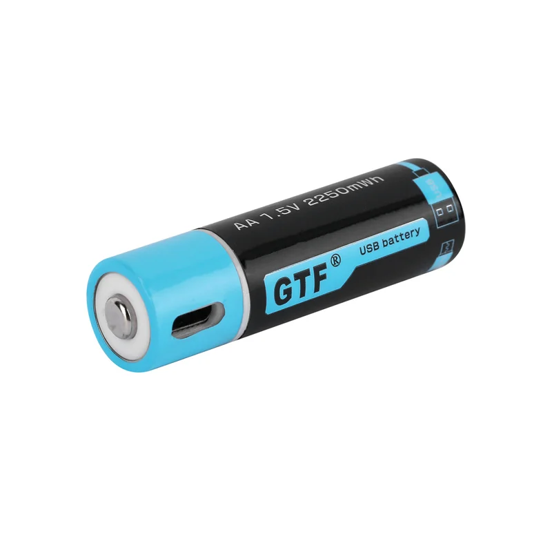 GTF 100% kapazität 1,5 V 1500mAh AA li-ion Batterie 2250mwh li-polymer mit USB aufladbare