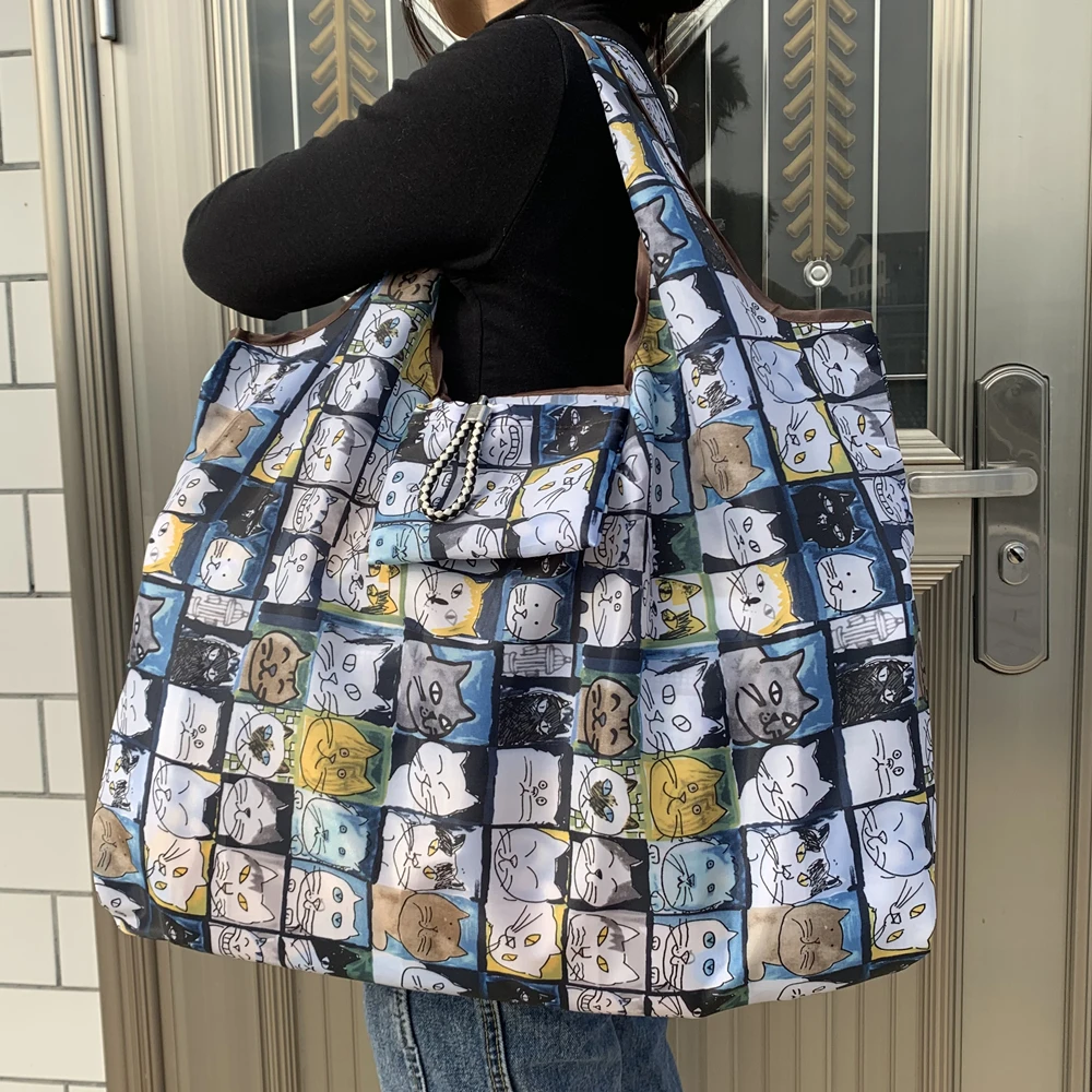 Big Size Thick Nylon Large Tote ECO Reusable Polyester Portable Shoulder Women's Handbags Folding
