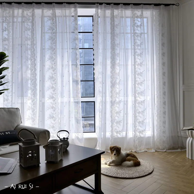 Europa Stickerei Spitze Sheer Vorhang Für die wohnzimmer schlafzimmer Weiß Tüll auf die Windows für