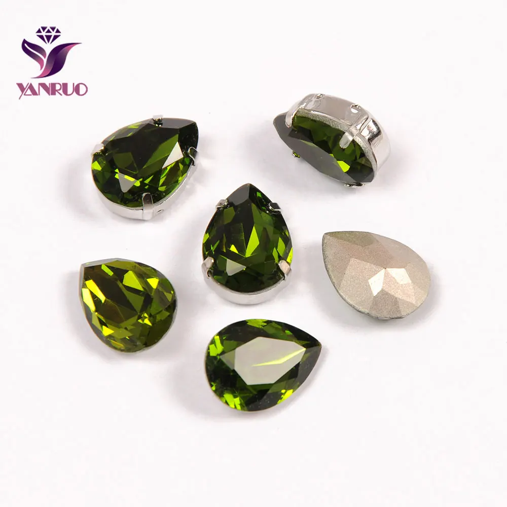 Yanruo Teardrop Olivin Klaue Kristalle K9 Markierung Schmuck Ornamente Silber Gold Basis Nieten
