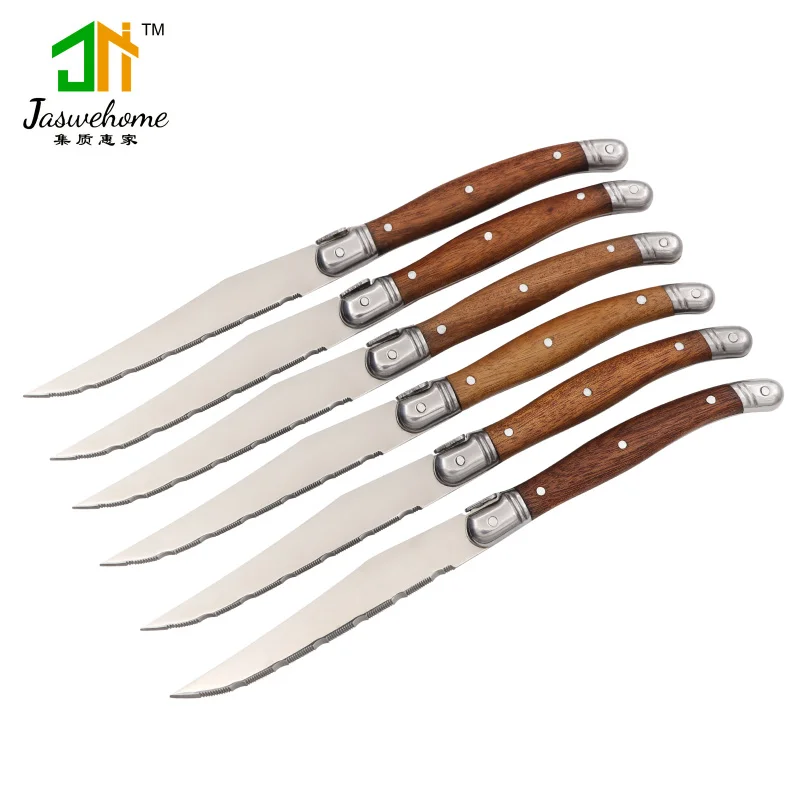 Jaswehome Set Von 6 Edelstahl Steak Messer Abendessen Geschirre Steak Messer Mit Massivholz Griff