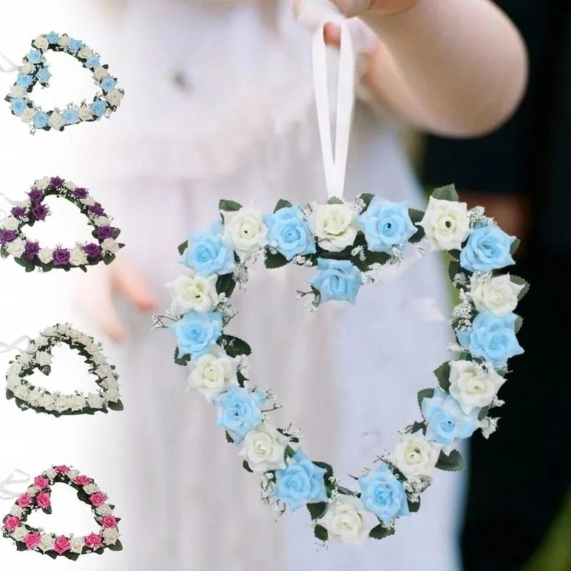 Herzförmige Rose Tür Wandbehang Kränze Hochzeit Festival Dekoration Straße Führen Rose Blumenkranz