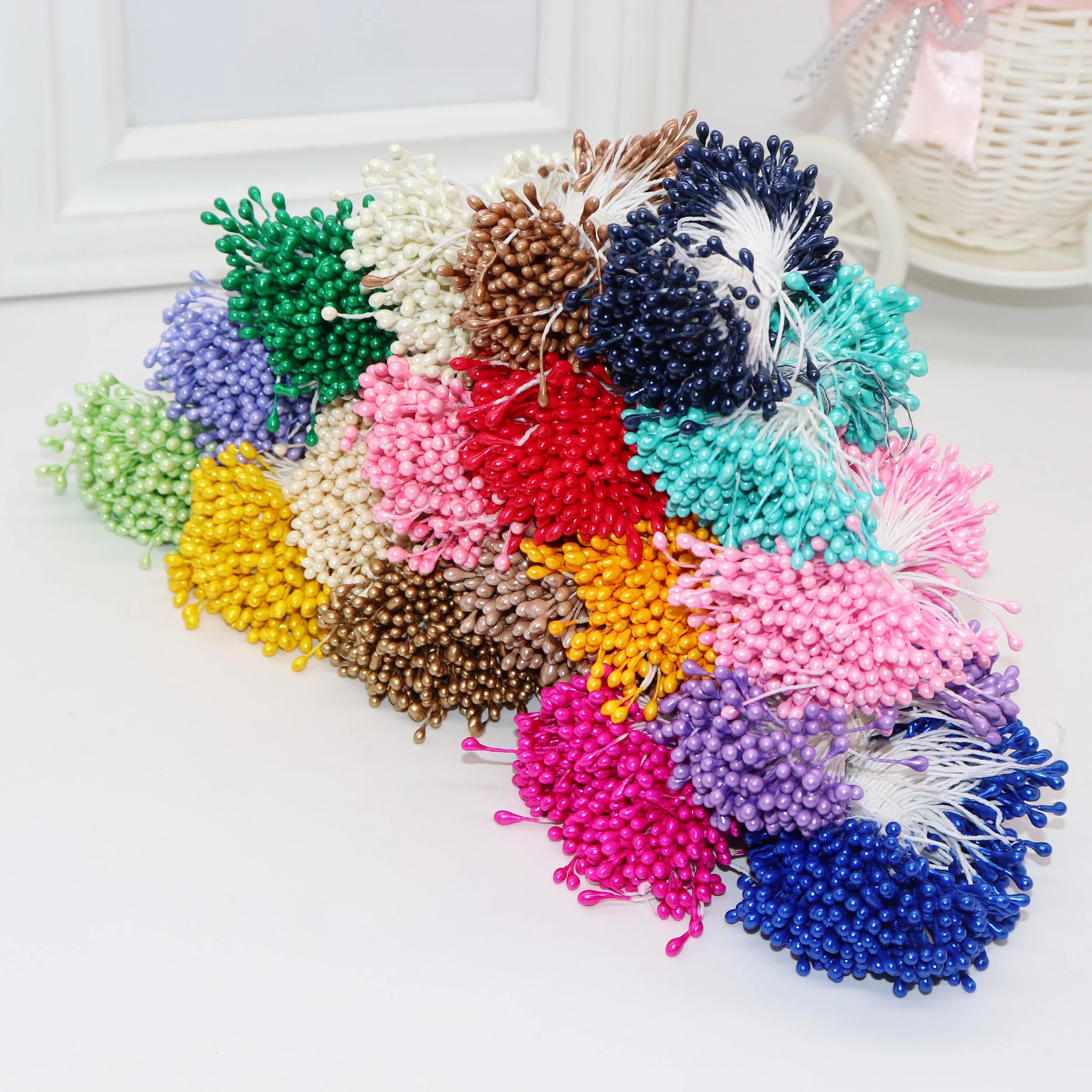 288 Stück 3 mm Multi-Farben-Optionen Perlenblume Staubblatt Pistil Kuchen Dekoration für DIY