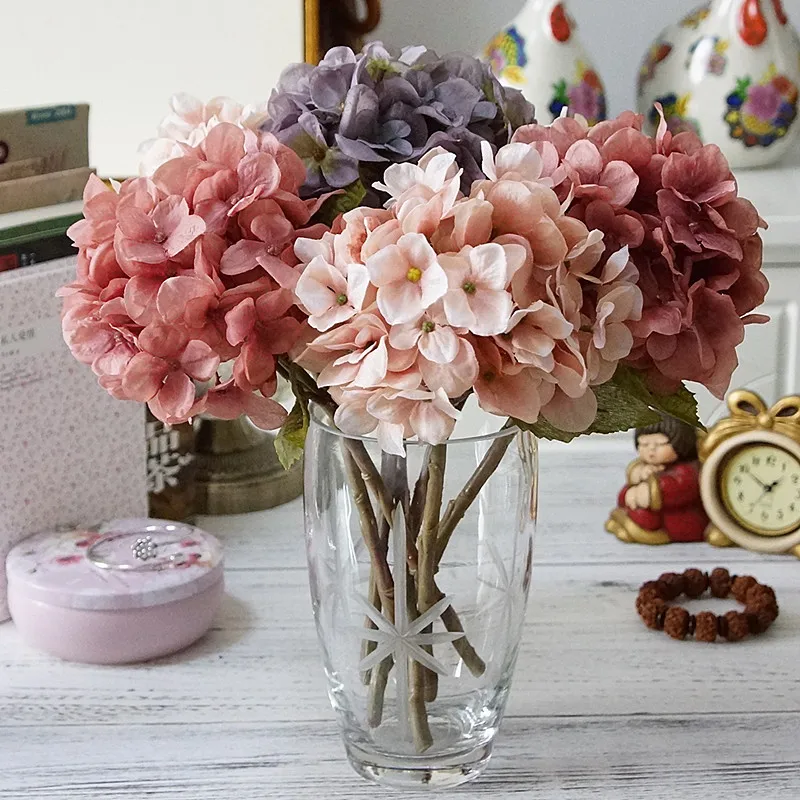 1 Bundle Silk Hydrangea Autumn Vase for Home Decor Valentine's Day Wedding Bridal Bouquet Wall Setting Artificial Flowers C