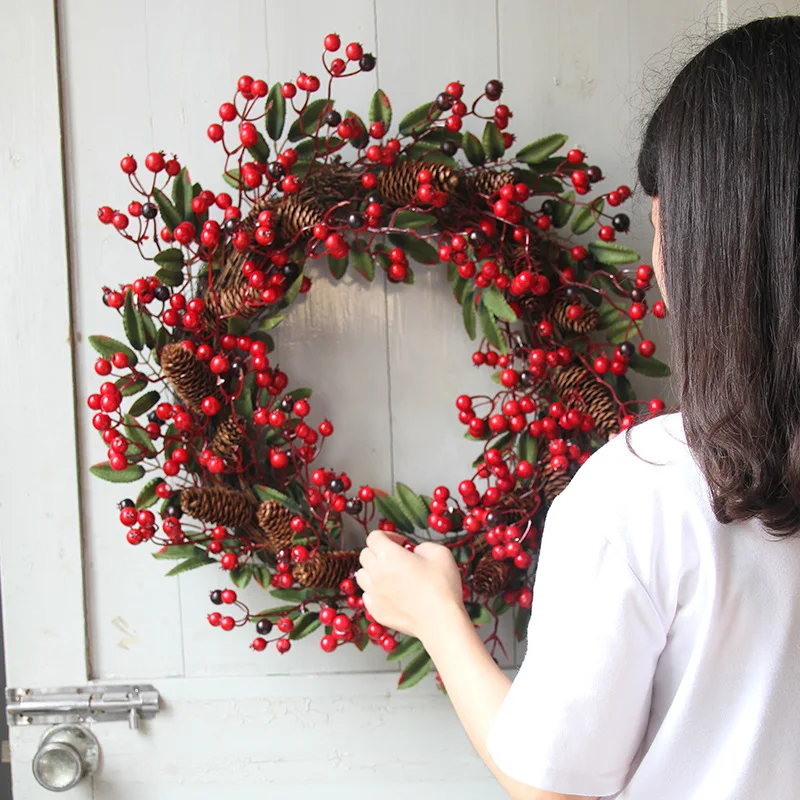Künstlichen Kirsche Muster Kränze Weihnachten Kranz Rote Tür Kranz Wandbehang Garland Ornamente