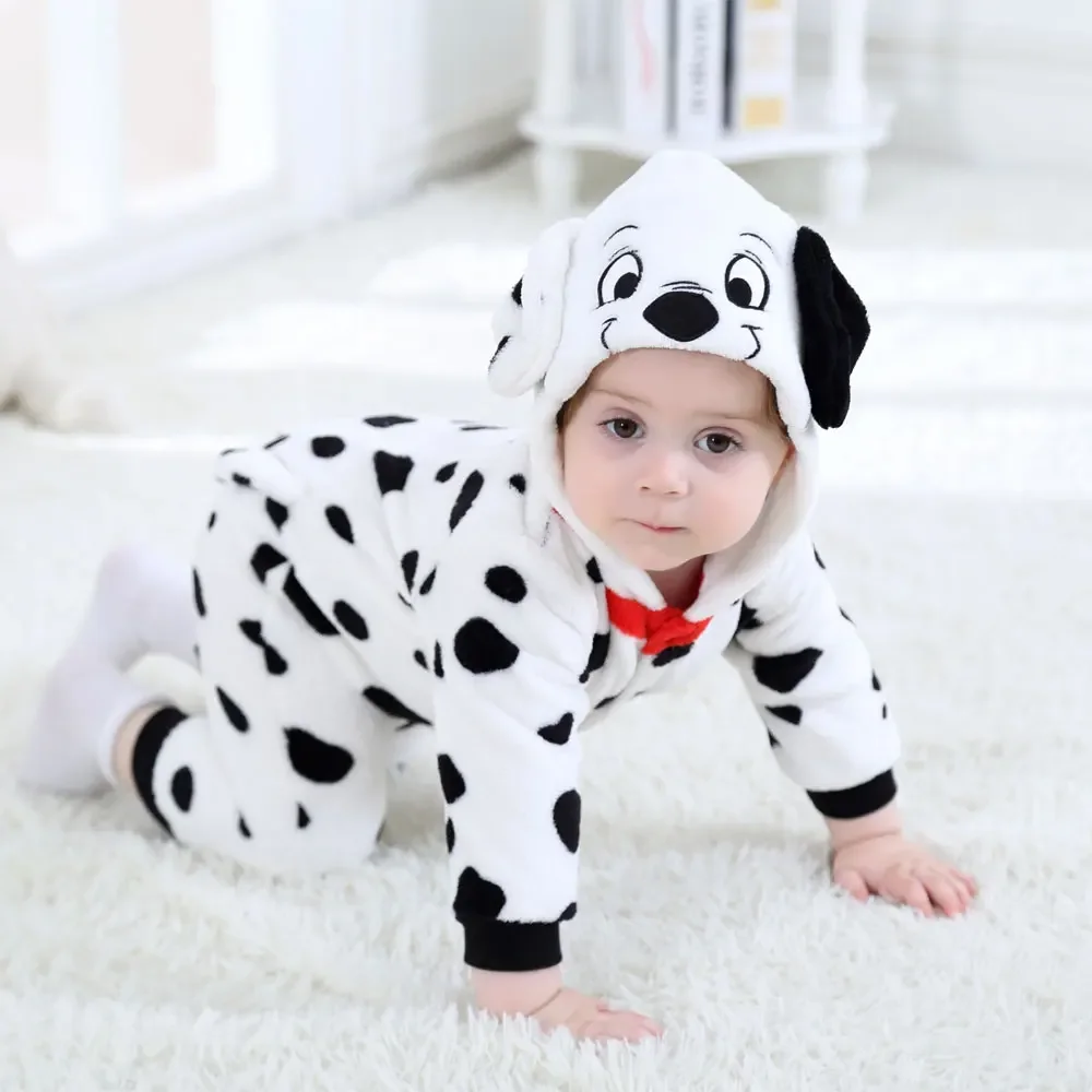 Umorden Baby Dalmatiner Spotty Dog Kostüm Kigurumi Cartoon Tier Strampler Säugling Kleinkind Overall Flanell Halloween Kostüm
