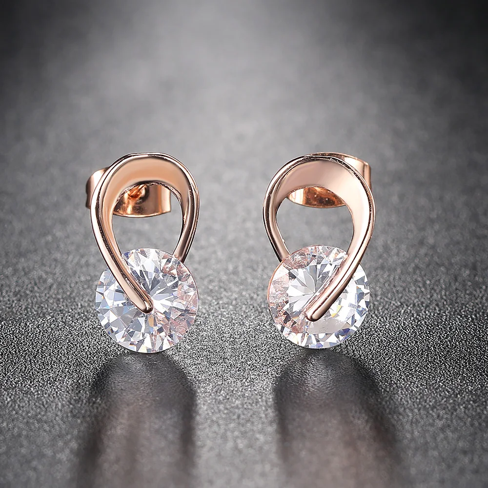 ZHOUYANG Stud Oorbel Voor Vrouwen Eenvoudige Stijl Zirconia Rose Goud Kleur Zilver Kleur Party