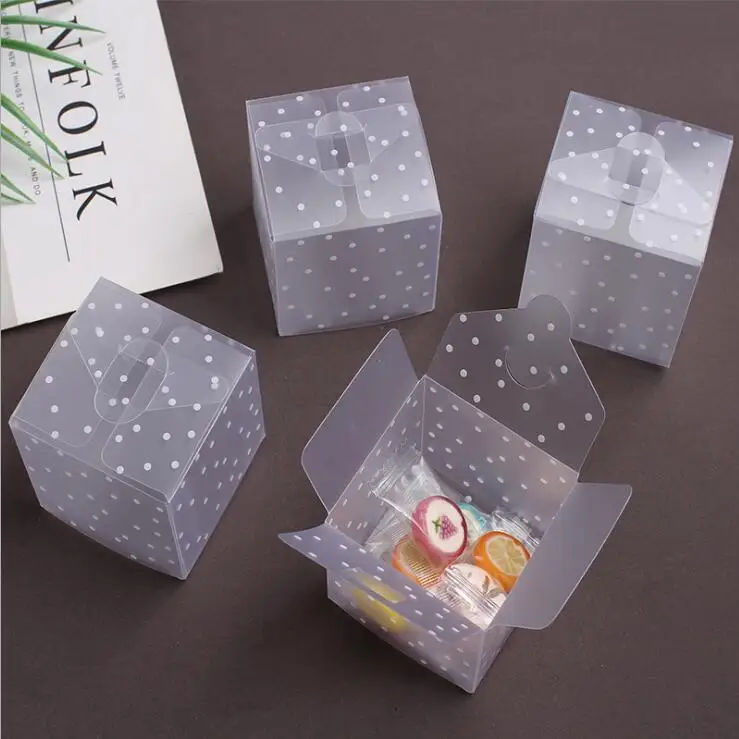 50 teile/los Klar PVC Süßigkeiten Verpackung Box Platz Transparente Kuchen Box dot DIY Kunststoff