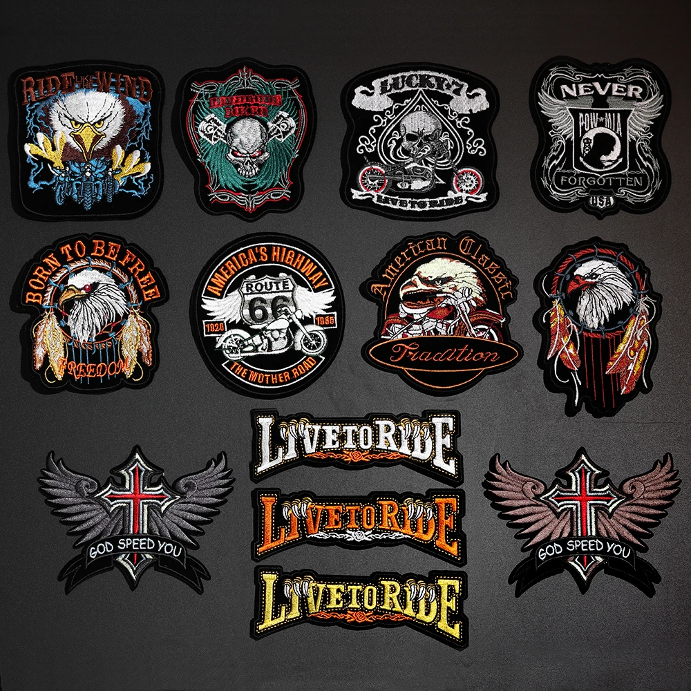 Punk Adler Pfote Live zu Fahrt Schädel Stickerei Patches für Kleidung Eisen auf Kleidung Biker