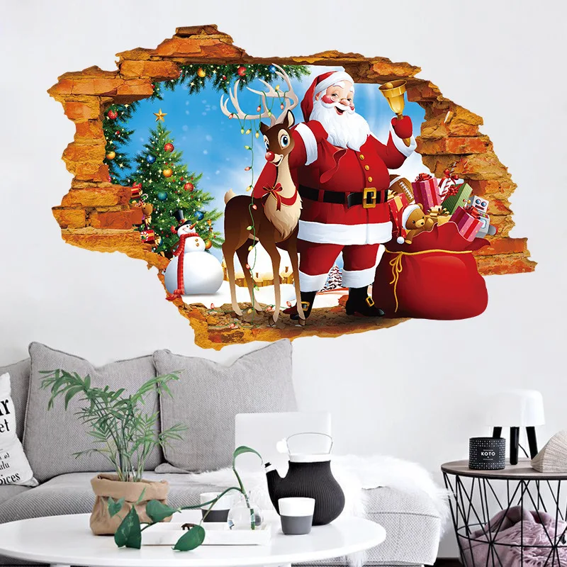 Neue Jahr abnehmbare gebrochen wand aufkleber PVC Santa Claus gibt geschenke aufkleber aufkleber