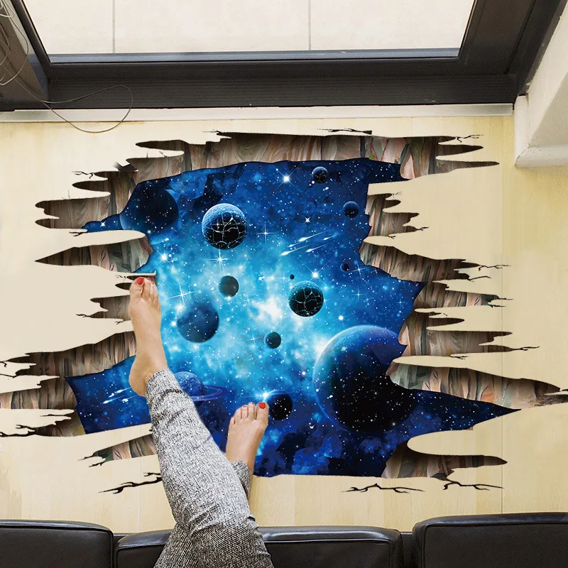 3D gebrochene Wand kosmischer Raum Wandaufkleber Wohnkultur Wohnzimmer Schlafzimmer Bodenaufkleber