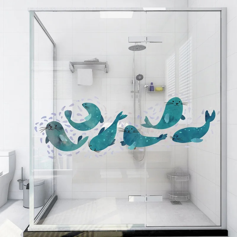Niedliche Seelöwe-Kombination, Wandaufkleber, Wohnzimmer, Schlafzimmer, Badezimmer, Badewanne,