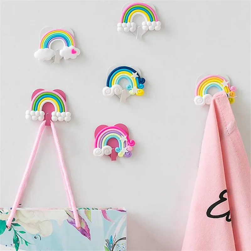 6 stücke Nordic Regenbogen Hängen Haken Klebstoff Schlüssel Halter Wand Halterung Klebrige Aufhänger