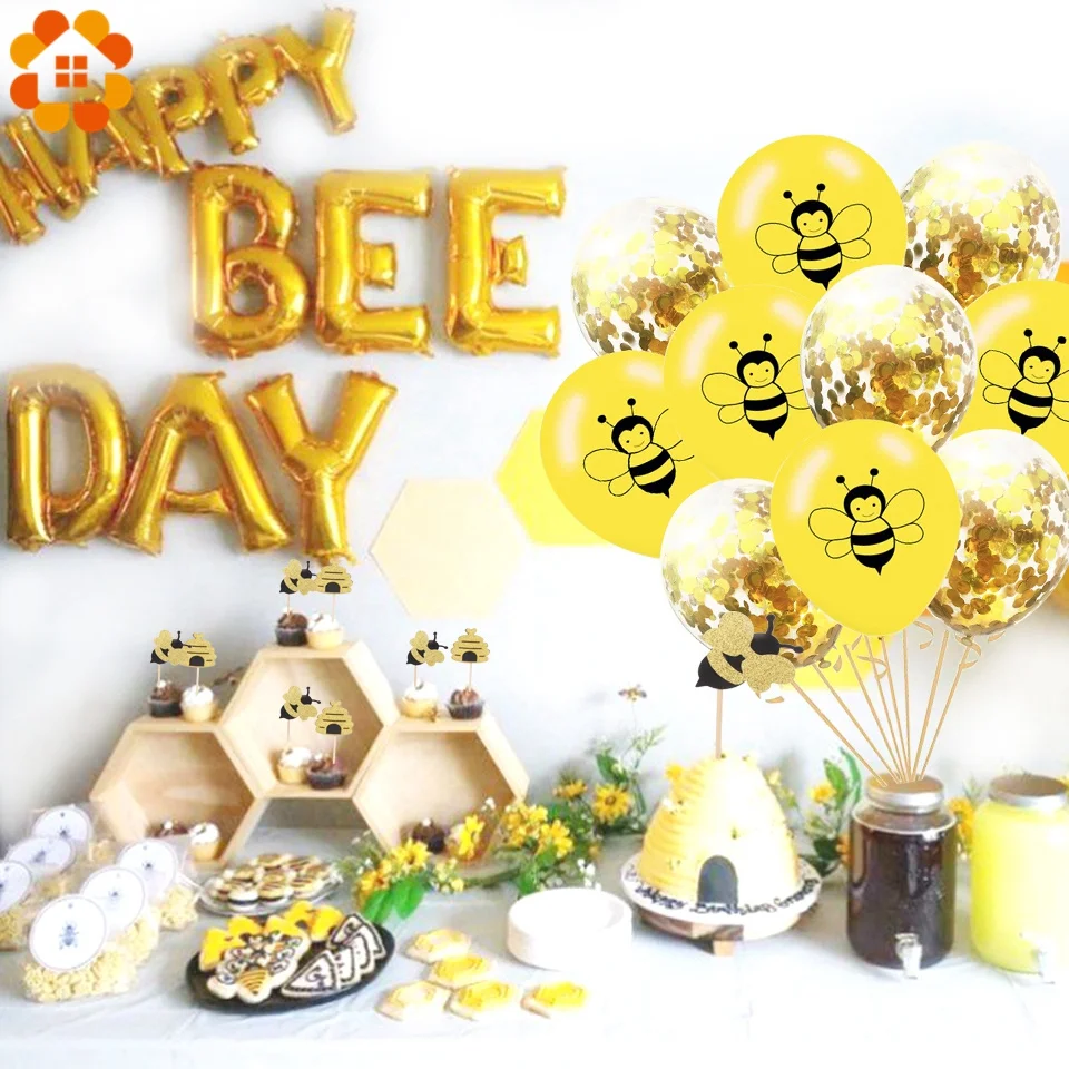 1Set Honigbiene Serie Ballons Bee Kuchen Topper Baby Dusche Mama Zu Bee Schöne Papier Banner Kinder