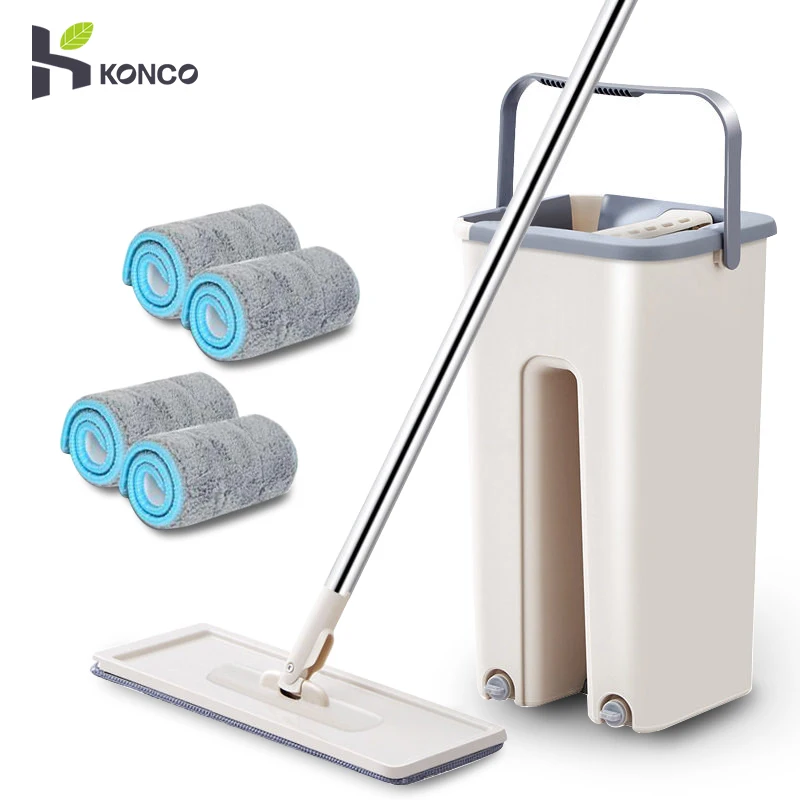 Konco Magie Reinigung Mops mit Eimer Etagen Squeeze Flache Mopp mit Wasser Home Küche Boden Reiniger