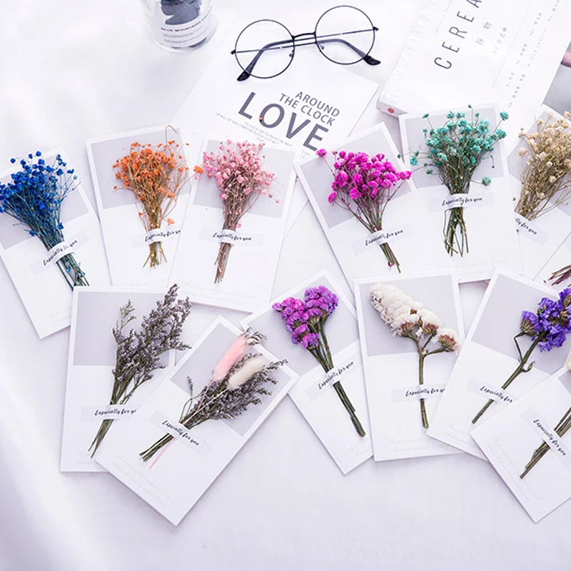 10 stücke EIN Geschenk Karte Hochzeit Einladungen Grußkarten Gypsophila Getrocknete Blumen