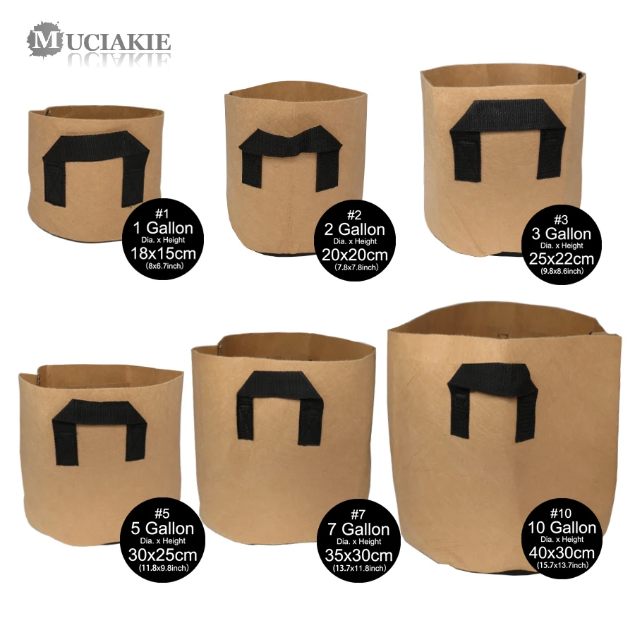 MUCIAKIE 1-10 Gallonen Braun Wachsen Taschen w/Griffe Garten Anlage Blumen Gemüse Topf Pflanzer