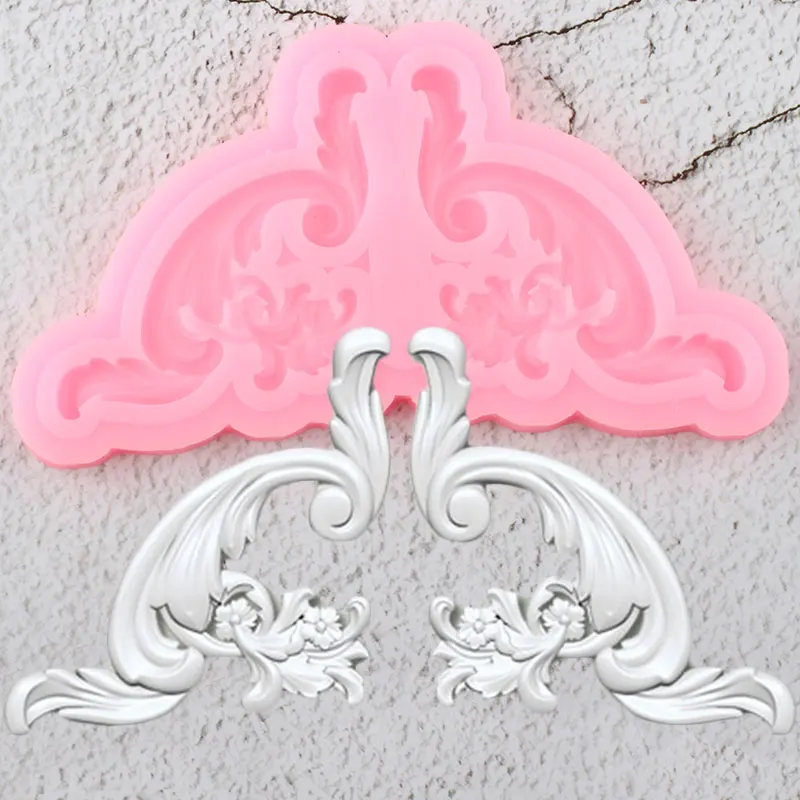 Blume Grenze Silikon Mold Barock Blättern Relief Cupcake Topper Fondant Kuchen Dekorieren Werkzeuge