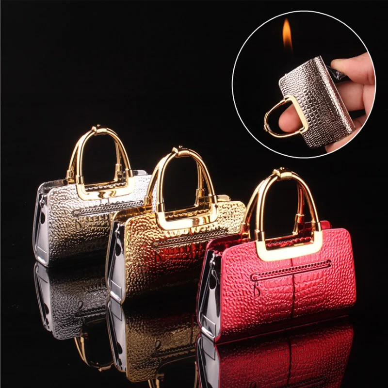 Kreative Handtasche Gas Feuerzeuge Nachfüllbar Butan Gas Zigarette Leichter frauen tasche Ornamente