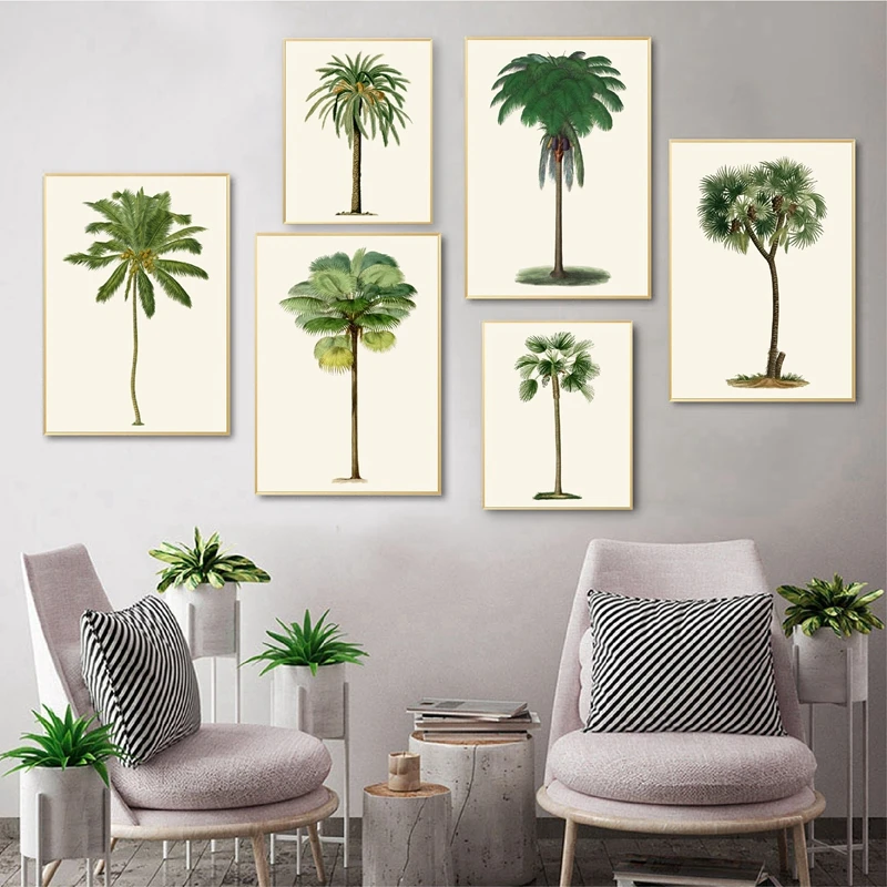 Tropical Palm Baum Vintage Abbildungen Poster und Drucke Palm Bäume Botanische Wand Kunst Leinwand