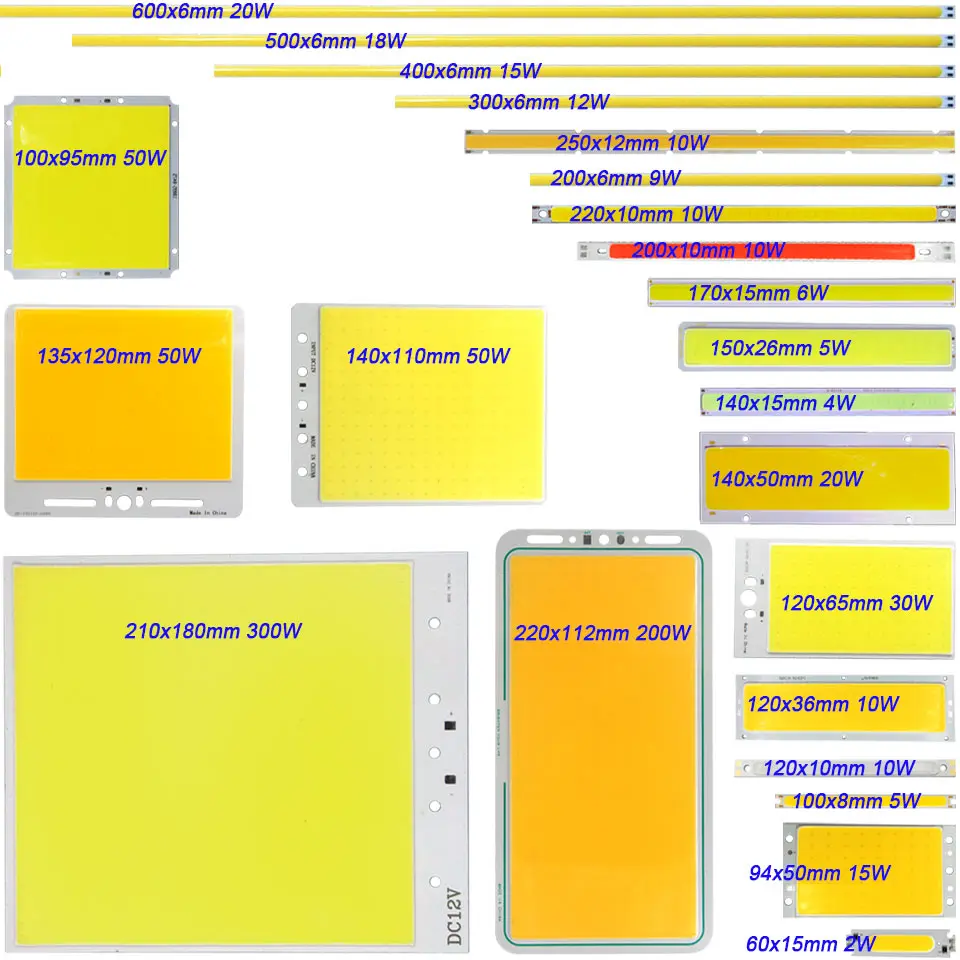 DC 12V COB-Birne LED-Chip-Panel-Licht 2W-300W Alle Größen COB-Modul Warm Natürlich Kaltweiß Rot Grün