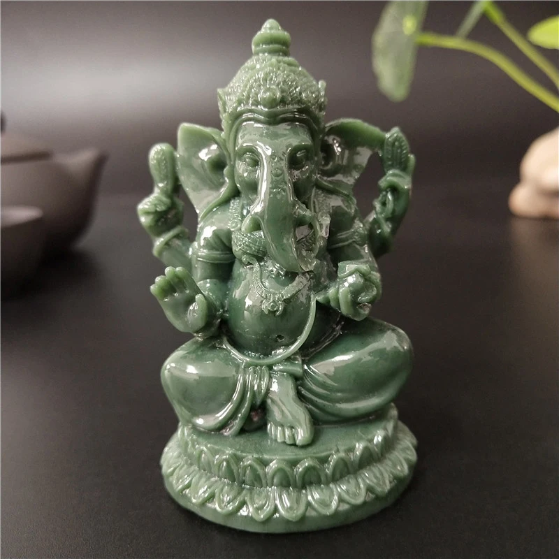 Herr Ganesha Statue Buddha Elefanten Gott Skulptur Figurine Mann-made Jade Stein Ornamente Handwerk