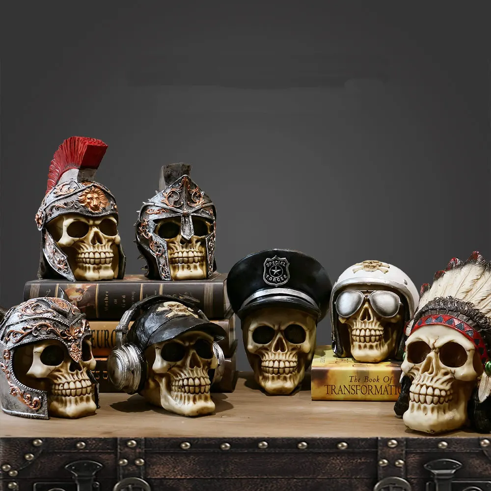 Kreative Vintage Harz Schädel Statue Skeleton Requisiten Skulptur Home-Office Schreibtisch