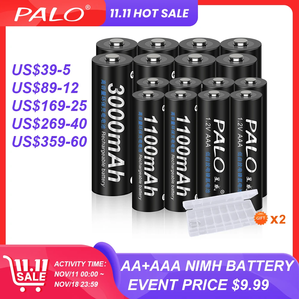 PALO 1,2 V AA AAA Akku 1100mAh 1,2 V AAA Nimh-akku + 3000mAh AA Zelle 1,2 V Ni-Mh AA 2A Batterien