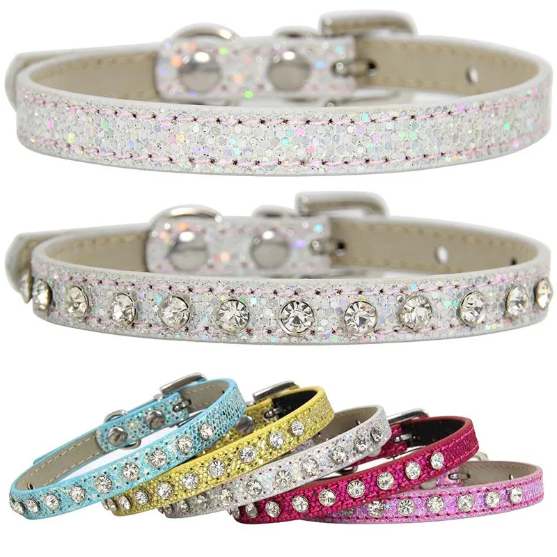 Heißer Verkauf Super Glänzende Diamant Strass Katze Kragen Welpen Baby Hund Katze Kragen Lederband