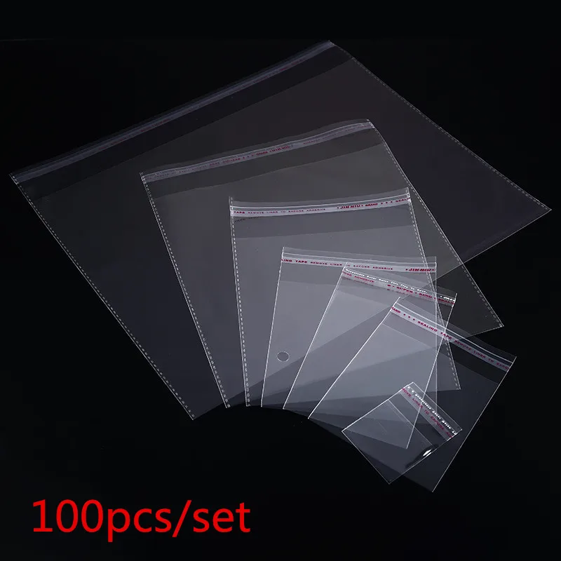 100 Stück transparente selbstklebende Cellophanbeutel in mehreren Größen, selbstdichtende kleine Plastiktüten für Süßigkeitenver