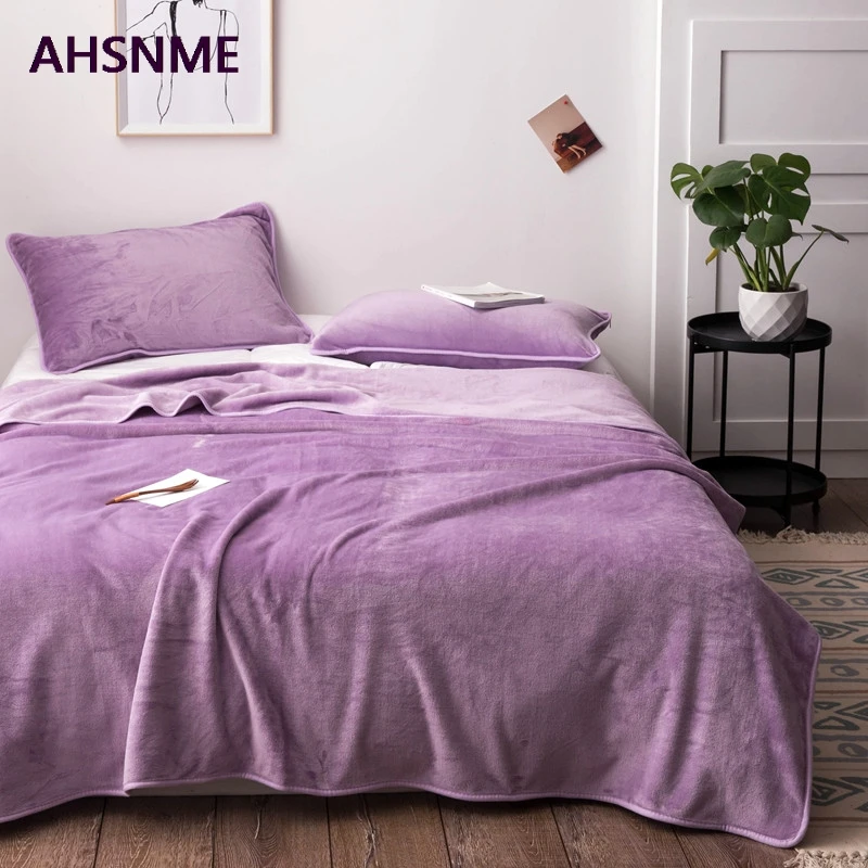 AHSNME Lila Dicken Korallen Decke Einfarbig Nerz Samt Decke Weichen Sofa Werfen Multi Größe Hohe