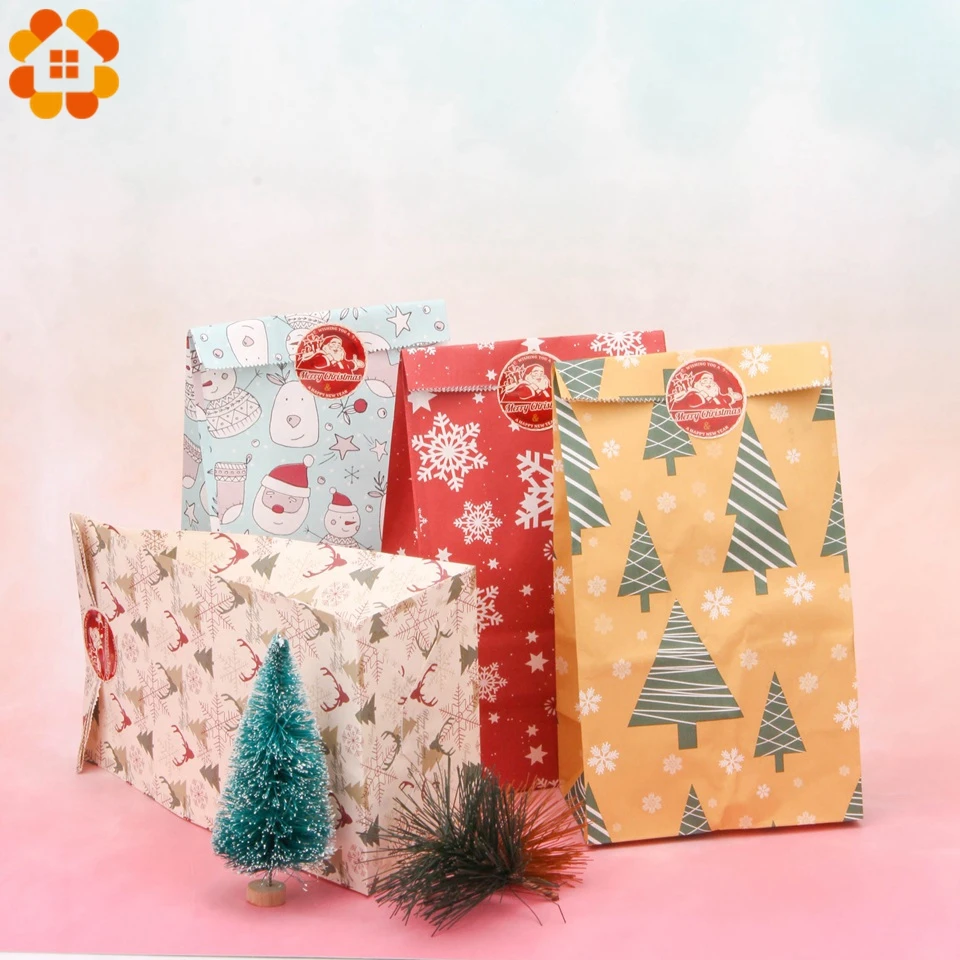 1SET Mix Arten Deer Schneeflocken Candy Geschenk Taschen Mit Aufkleber Frohe Weihnachten Gäste