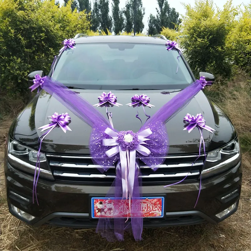 Romantische DIY Hochzeit Vorderseite Blume Pull Blumen Schleier Bögen für Braut Auto Hochzeit