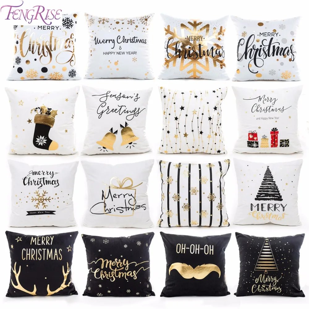 Fengrise 45x45cm Baumwolle Leinen Frohe Weihnachten Abdeckung Kissen Weihnachts dekoration für