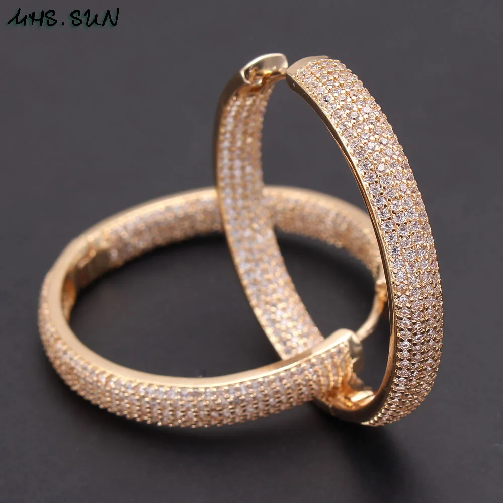 Mhs. Zon Luxe Aaa Zirkoon Hoepel Oorbellen Voor Vrouwen Goud Kleur Ronde Cirkel Earring Wedding