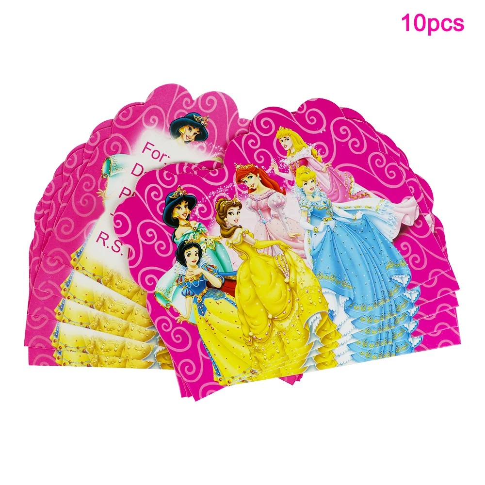 10Pcs Disney Sechs prinzessin Thema Rosa Party Einladung Karte Kinder Geburtstag Party dekoration