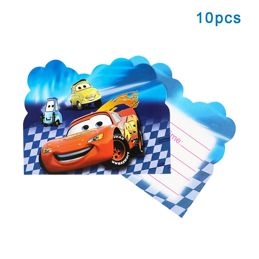 10Pcs Cartoon Disney Autos Thema Rosa Party Einladung Karte Kid Junge Mädchen Geburtstag Party Baby