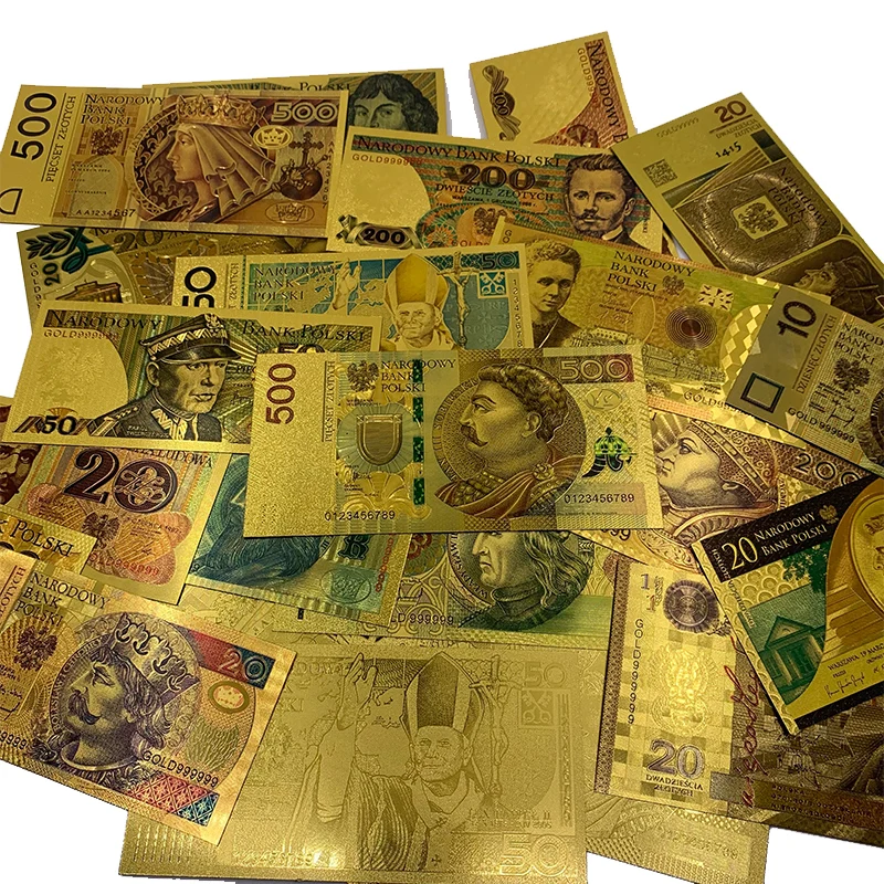 10 stücke mehr Designs 10-100 pln farbige Goldfolie Banknote Polen Souvenir Banknoten Zloty Banknote
